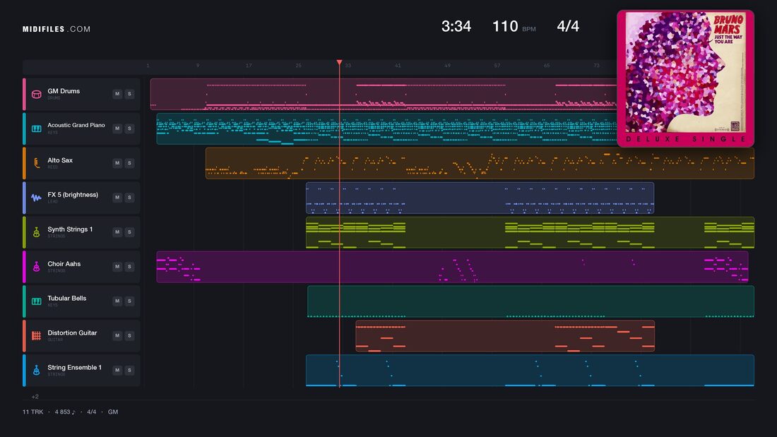 Just The Way You Are — Bruno Mars : piano roll MIDI multipiste