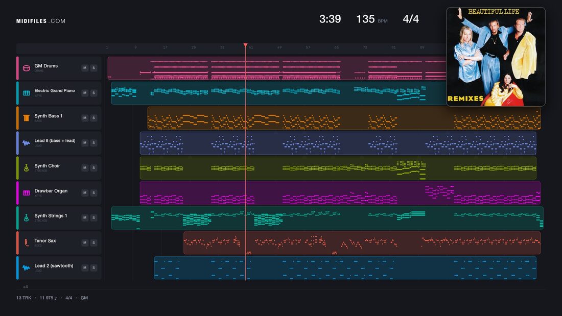Beautiful Life — Ace Of Base : piano roll MIDI multipiste