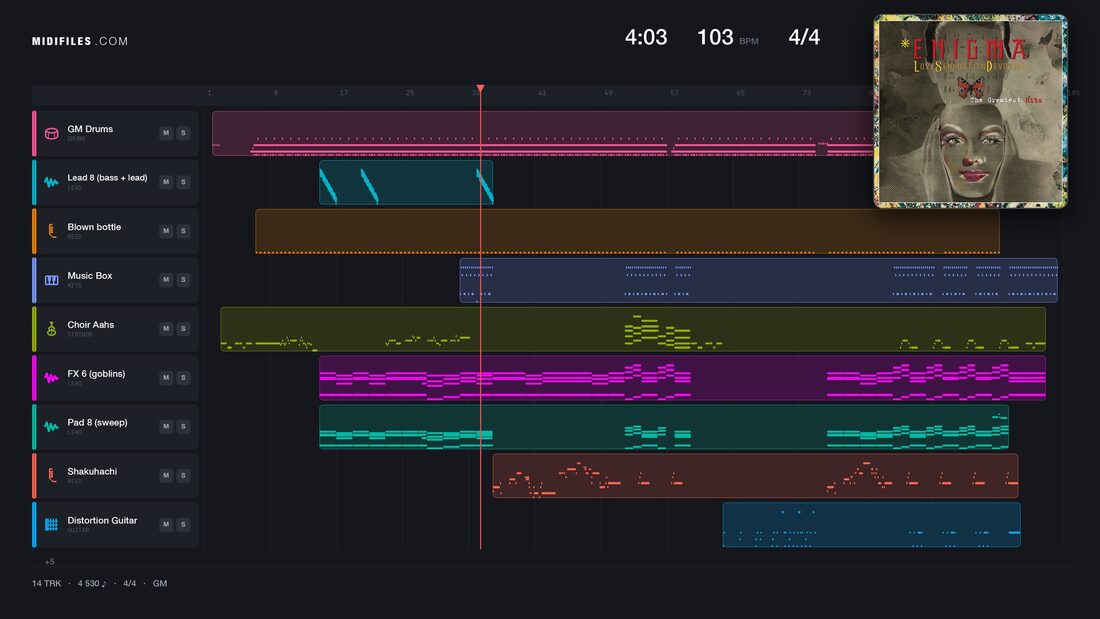Sadeness (part I) — Enigma: multitrack MIDI piano roll